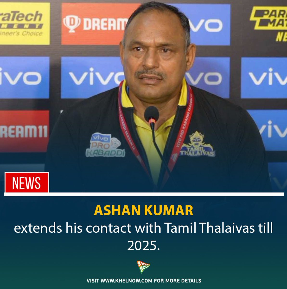 KhelNowKabaddi's tweet photo. Ashan Kumar will stay at Tamil Thalaivas till 2025. 🤝✅
#TamilThalaivas #ashankumar #pkl #ProKabaddiLeague #prokabaddi #kabaddi https://t.co/GGw2uhYL3P