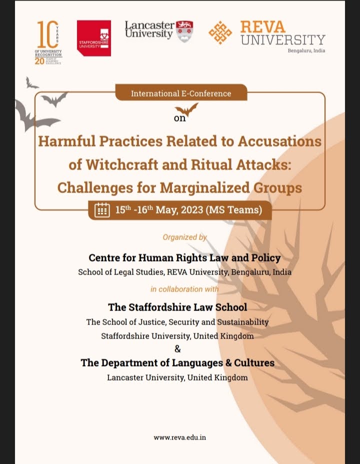AmitAnand1289's tweet photo. 🚨🚨🚨
@REVAUniversity @StaffsUniJSS @DeLCLancaster are jointly organising an international e-conference on 'Accusations of Witchcraft &amp; Ritual Attacks' in May 2023. See details below
#witchcraft #HumanRights #GenderBasedViolence #VAW #callforabstracts #callforpapers #conference https://t.co/w7jwrmaqY1