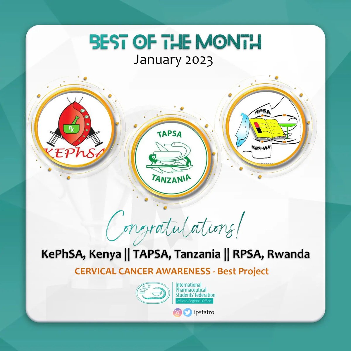 We DID IT AGAIN😍😍TAPSA TANZANIA &amp;KEPHSA kenya  &amp;RPSA Rwanda  best Project All over africa 🔥🔥🔥🔥 Cervical Cancer awareness month  was More than Ever 🔥🔥🔥
<a href="/IPSFAfRO/">IPSF African Region</a> 
<a href="/kephsa/">Pharmacy Students Association KE</a> <a href="/RPSARwanda/">RPSA/AEPHAR</a>
