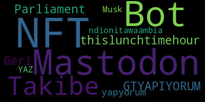 infokalyptisch's tweet photo. Trending in my timeline now:  #NFT (3)  #Mastodon (2)  #Bot (2)  #Takibe (1)  #thislunchtimehour (1)  #GTYAPIYORUM (1)  #Parliament (1)  #Geri (1) https://t.co/kFFJFlbe8I