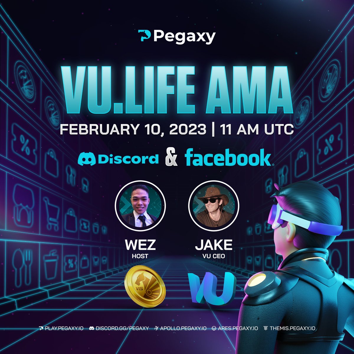 PegaxyOfficial's tweet image. Ready, set, unlock! 🔓

Join us for an exclusive AMA session with VU.Life! Listen in on Discord and Facebook on February 10, 2023, at 11 AM UTC and be ready to ask all your burning questions to the CEO of VU, Jake Hall.