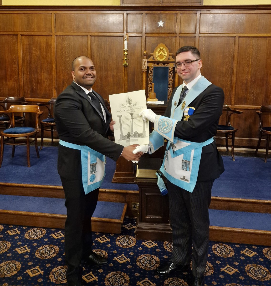 Great night last night for our first outing since Installation, opening in the three degrees, providing good practice for next month's Raising! Bro. Bacchus also received a Grand Lodge certificate following his Raising in September. <a href="/WYFreemasons/">Yorkshire West Riding Freemasons</a> <a href="/UGLE_GrandLodge/">United Grand Lodge of England</a> <a href="/UGLE_UniScheme/">Universities Scheme</a>