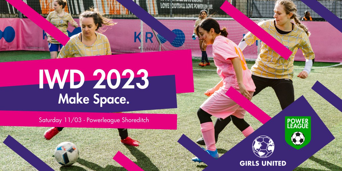 girlsunitedfa's tweet photo. The Girls United IWD Tournament is back‼️💥 
On Saturday 11/03 we’re back at @powerleagueUK Shoreditch and we’re inviting 30 grassroots women’s &amp; non-binary teams to play and help us MAKE SPACE for the next generation of players 🌱⚽️
Team Reg now open: https://t.co/BYUEKhll2J https://t.co/f0uTqnyuwo