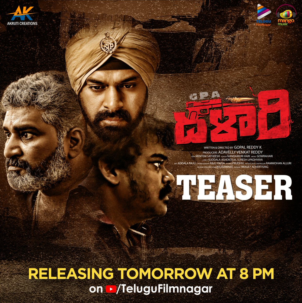 MangoMusicLabel's tweet photo. Get ready for the galvanizing teaser of #Dalari, Releasing tomorrow at 8 PM on @telugufilmnagar 

Audio on @MangoMusicLabel 

#AkruthiCreations #PAdavelliVenkatReddy #GowraHari #GopalReddyK #ShakalaShankar #RajivKanakala #SriTej #AksaKhan #Rupika #Giridhar #GetUpSeenu https://t.co/9gvFbT4I8D