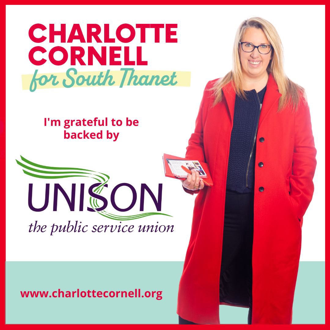 CharloCornell's tweet photo. I’m delighted to have the backing of @unisontheunion in the selection to become @UKLabour parliamentary candidate for South Thanet.
#SaveOurServices #GreenUnison and #BridgeTheGap are campaigns @unisontheunion have led on and I support wholeheartedly. Join a Union! https://t.co/16QO1SeVqV