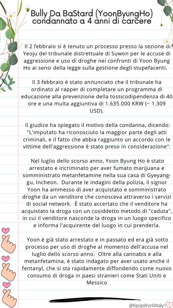 kpopWorldItaly1's tweet photo. 🆕: Il concorrente di '#HighSchoolRapper2' Bully Da Ba$tard (#YoonByungHo) condannato a 4 anni di carcere per uso di droga. #BullyDaBaStard
Gli è stato anche ordinato di completare un programma di riabilitazione di 40 ore e inflitta un'ulteriore multa di 1.635.000 won. #khh https://t.co/bxk34McoQM