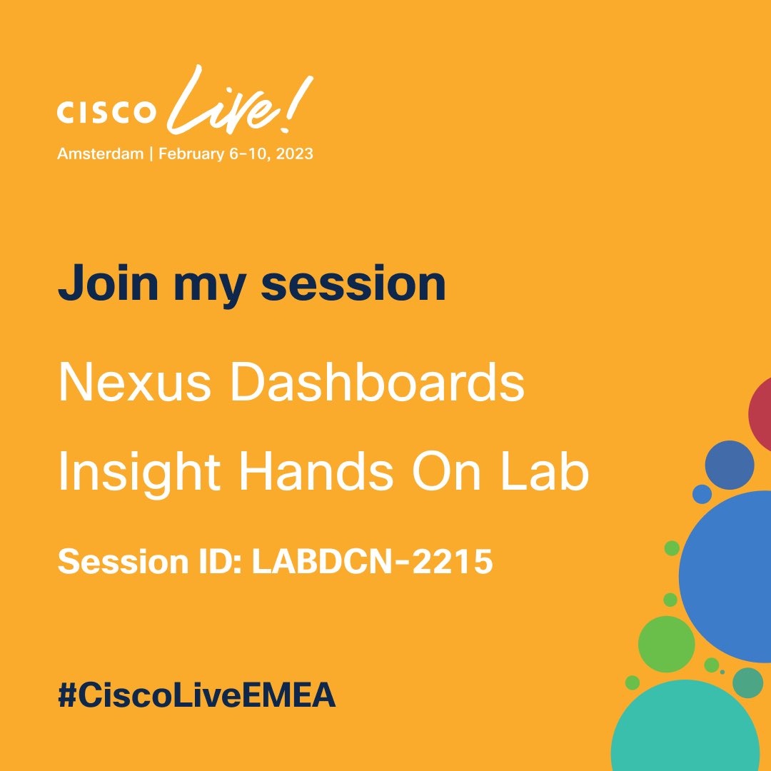 MioJovanovic's tweet photo. Are you next week in Amsterdam, at #CiscoLiveEMEA? Come and meet me in-person in Walk-In Labs area, where I’ll be hosting LABDCN-2215, Nexus Dashboard Insights lab.

 #ciscocertified #ciscocx https://t.co/hwF7X7jlKW