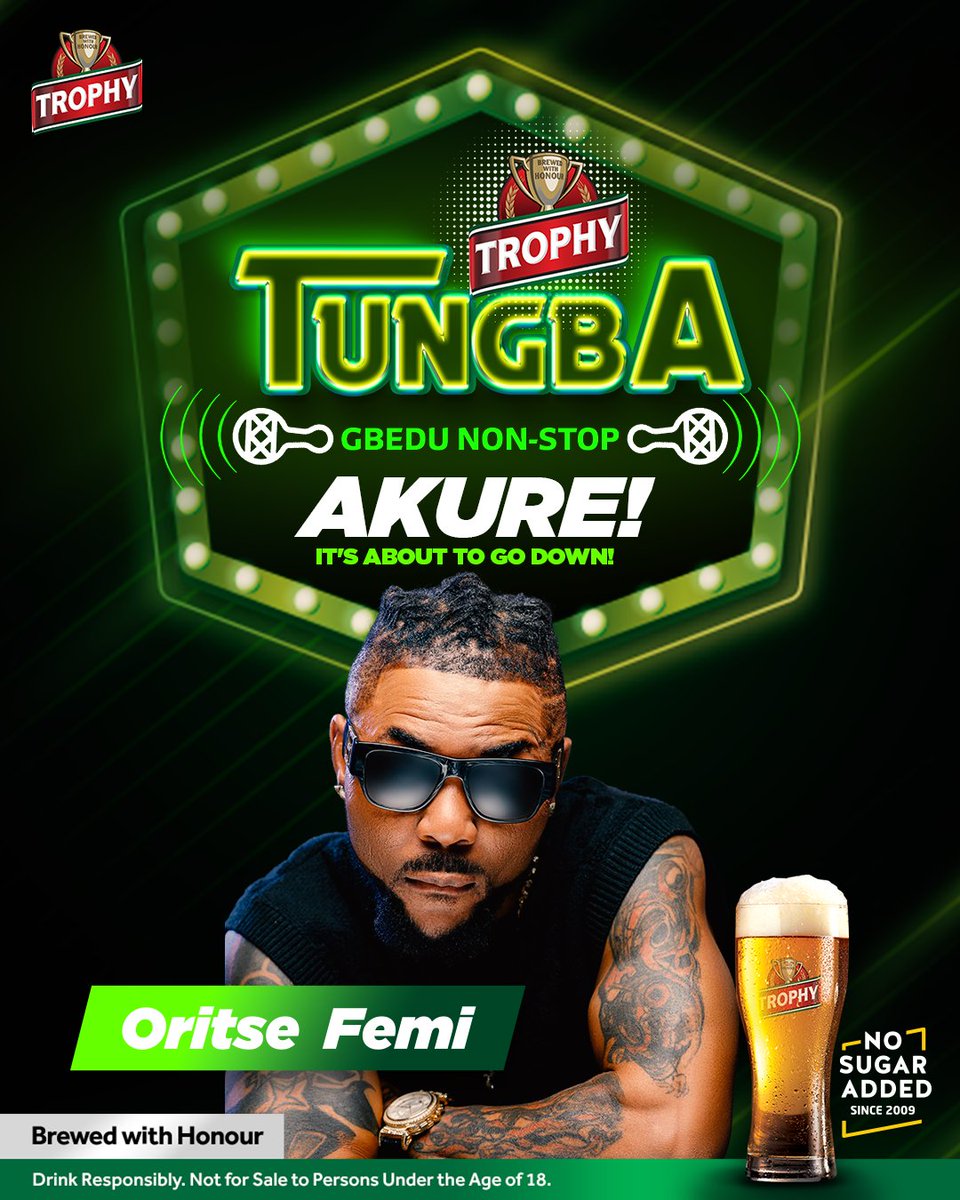 Trophy Lager! (@trophylager) on Twitter photo Party like never before with <a href="/oritsefemi/">oritsefemi majemite</a> on the 5th of February , live in Akure.
Don’t miss it and get ready for unlimited Gbedu.
#HonourableTungba Party like never before with <a href="/oritsefemi/">oritsefemi majemite</a> on the 5th of February , live in Akure.
Don’t miss it and get ready for unlimited Gbedu.
#HonourableTungba