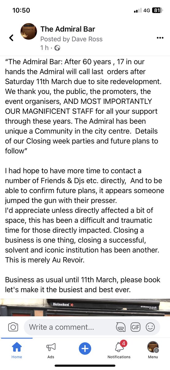 TheAdmiralWoods's tweet image. Business as usual till 11th March,
End of an era: 
Developers 1 Admiral 0.                   Thank you Staff &amp;amp; Friends enjoy one of Glasgow’s finest institutions while you can .