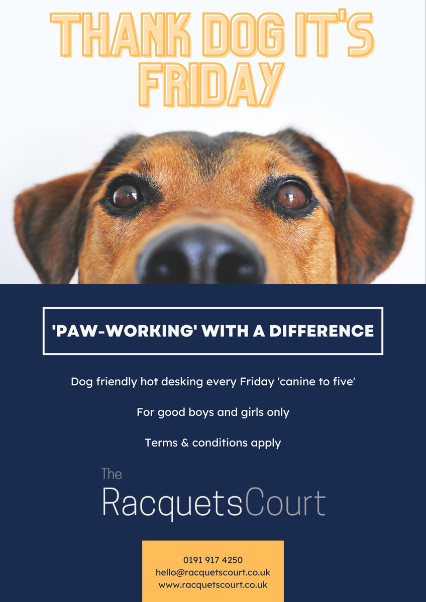 **Launching Friday 10th February**

Thank Dog it's Friday!

Dog-friendly coworking in Newcastle city centre

Get in touch to find out more or book your place

#thankdogitsfriday #coworking #hotdesk #dogfriendly #Newcastle #Freelancers