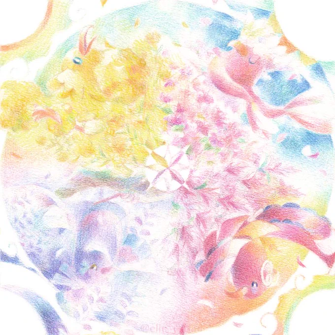 ぐるっと回して見るタイプの絵なので回転させたバージョンも!オドリドリとアローラの島々に、朝、昼、夕、夜のイメージです 