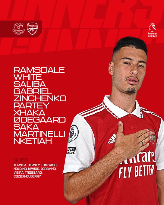 Ramsdale, White, Saliba, Gabriel, Zinchenko, Partey, Xhaka, Odegaard, Saka, Martinelli, Nketiah. Subs: Turner, Tierney, Tomiyasu, Holding, Kiwior, Jorginho, Vieira, Trossard, Cozier-Duberry.