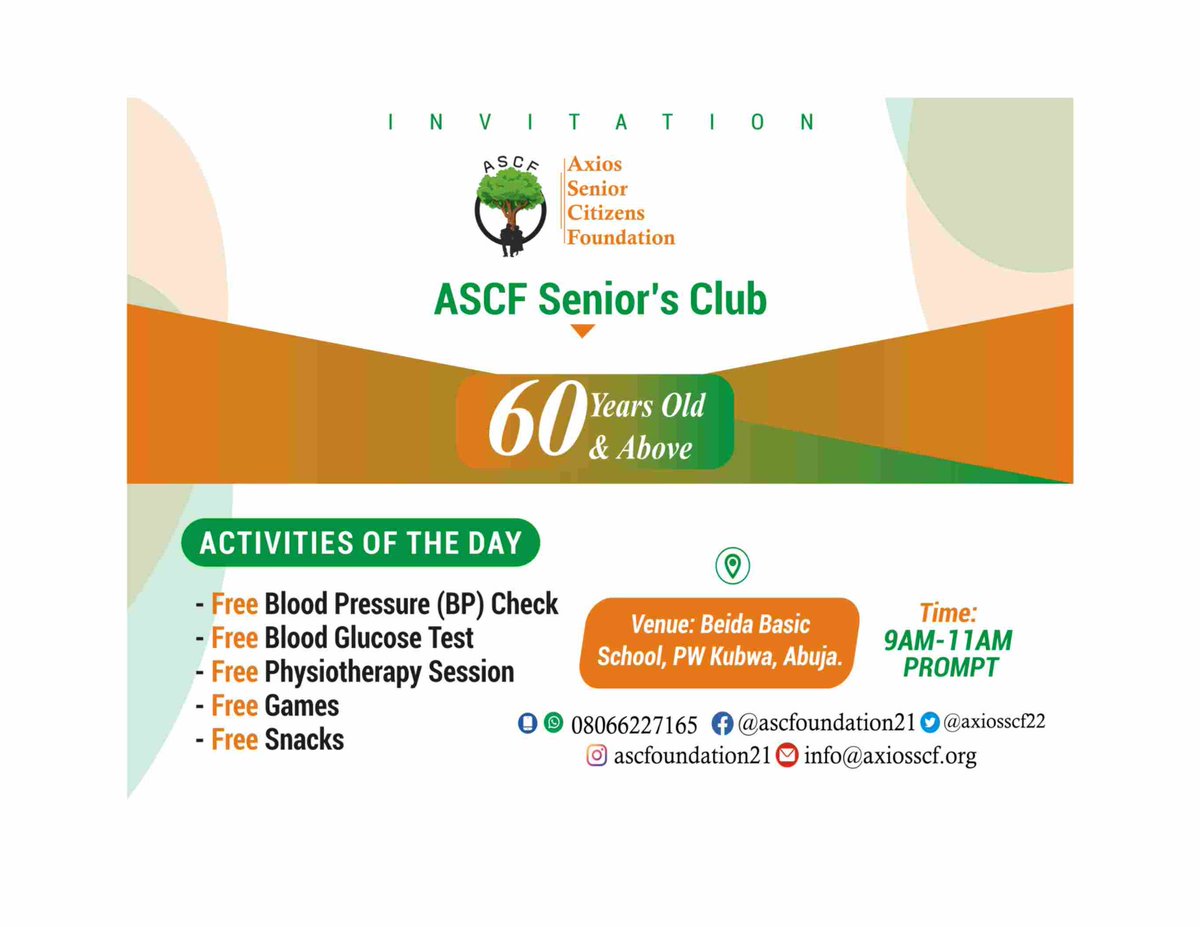 axiosscf22's tweet photo. It's all free for our seniors on 11th February, 2023.
We want them to do their thing and be happy. #seniors
#axiosscf #abujadss
#YetToComeInCinemas
#WorldCancerDay https://t.co/gVIkaWqYBs