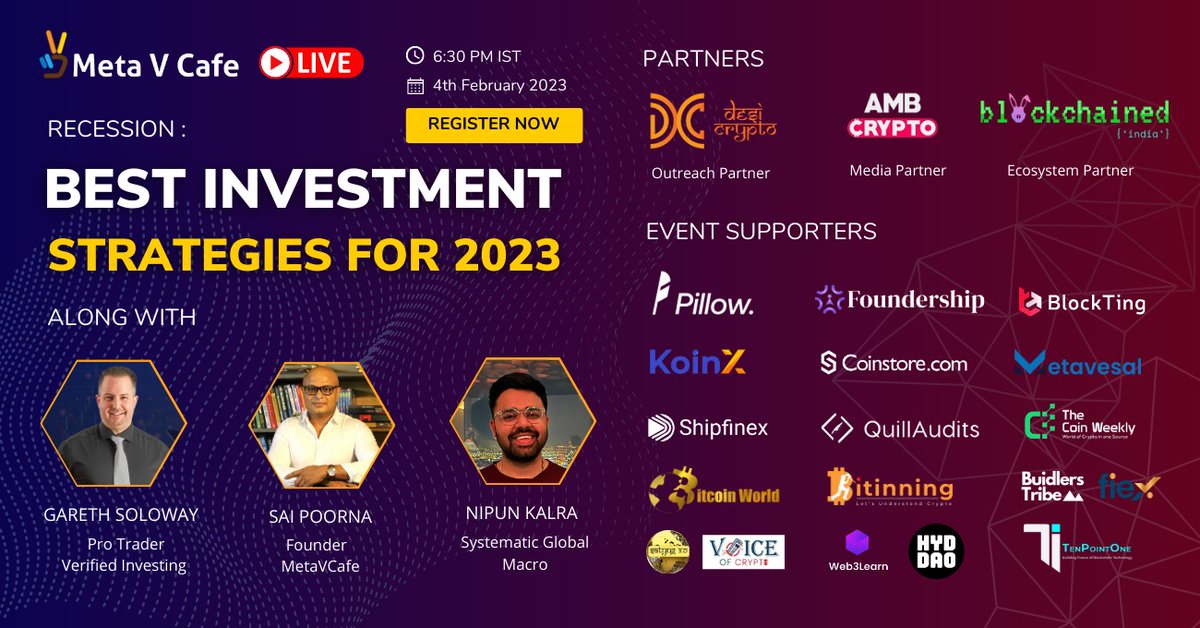 Confused about where to invest in 2023?! Join @GarethSoloway in amazing live session by @MetaVCafe @saipoornaa along with event partners: @MyDesiCrypto @CryptoAmb @blockchainedind and all event supporters. Join at 6.30PM IST at : youtube.com/watch?v=5UsS0r… #Crypto #Web3 #BTC