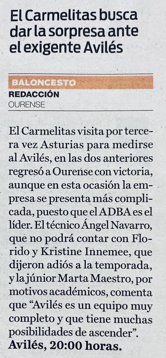 ccvedrunaou's tweet photo. 🗞️PRENSA | El Carmelitas busca dar la sorpresa ante el exigente Avilés
@LaRegion #SFACCV #1DNF @ADBA87 https://t.co/WxOa7GE9IP