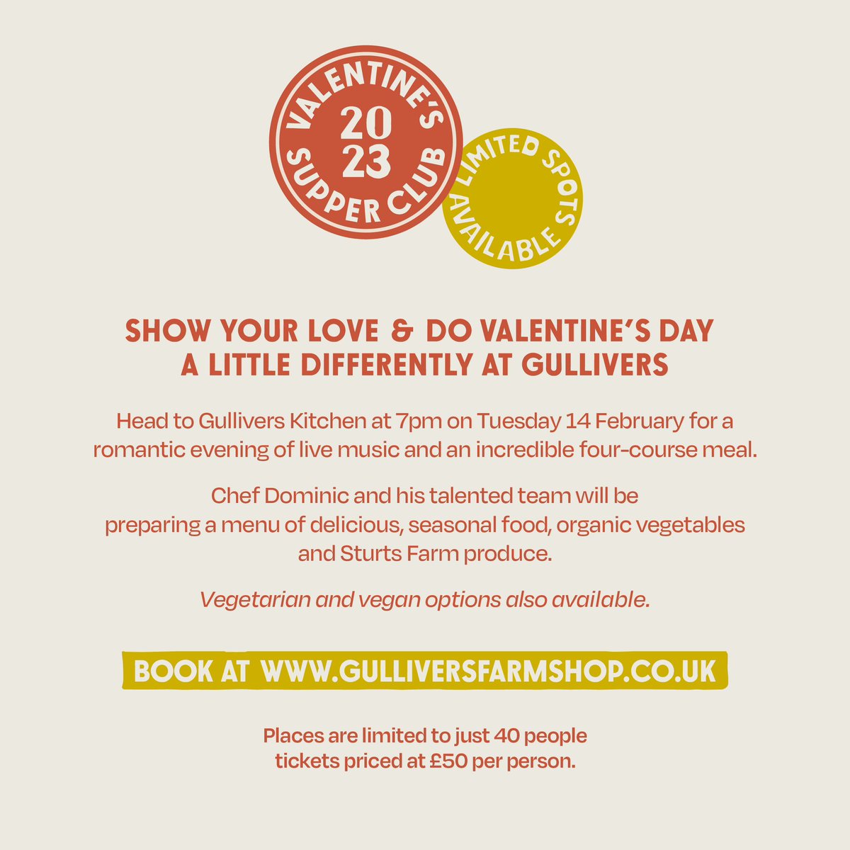 💫 SUPPER CLUB AT GULLIVERS 💫 

For more info, follow the link ⬇️ 

gulliversfarmshop.co.uk/supper-club

#GulliversFarmShop #SupperClub #SupportLocal #Dorset