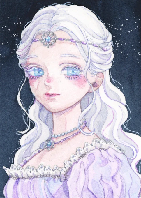 原画オーダー作品のご紹介水城みとさん( )の創作キャラクター、王女エリノアの肖像画を描かせていただきました。柔らかく微笑む聖女の姿は、彼女の影武者となった少女の瞳に焼きついて離れません。想像の膨らむ素敵なオーダーを頂きありがとうございました! 