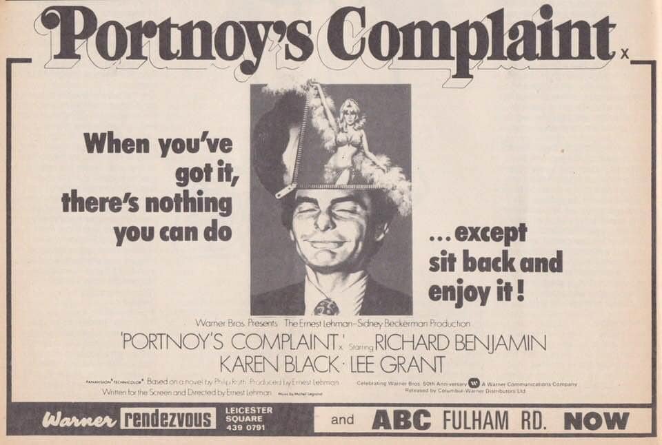 Fifty years ago today,  Portnoy's Complaint opened in London cinemas... #PortnoysComplaint #RichardBenjamin #KarenBlack #PhilipRoth #1970s #film #films #LeeGrant