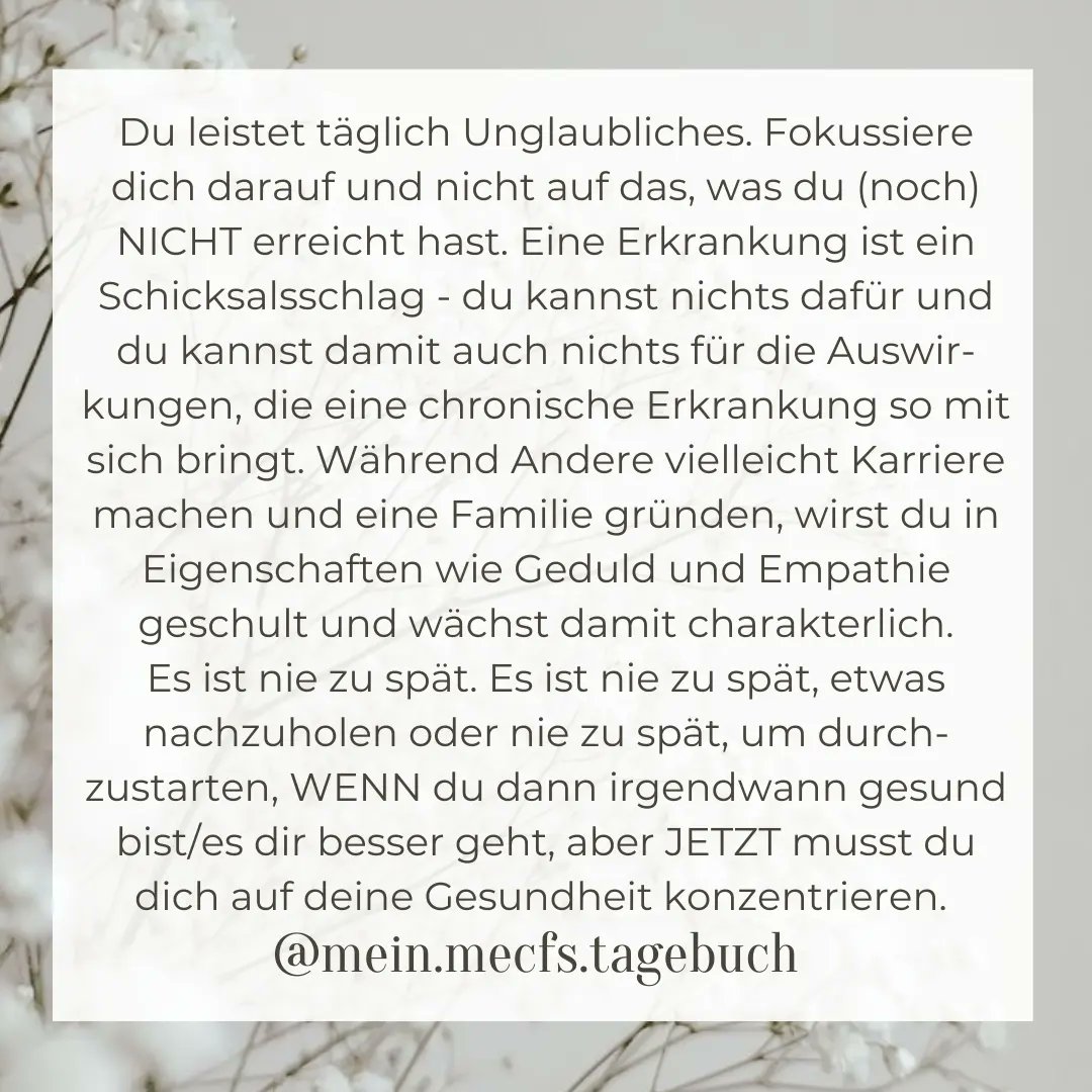 Wenn man chronisch krank ist, fühlt man sich oft verloren und so, als wären einem die gesunden Menschen meilenweit voraus, während man selbst jahrelang auf der gleichen Stelle tappt.
#MECFS #millionsmissing #nichtgenesen #chronisch #chronischkrank