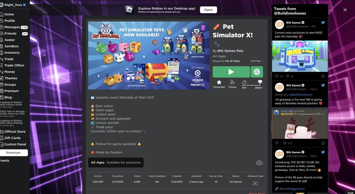 MrNightfoxx's tweet photo. Its that time of week guys...

Brookhaven and Pet Sim both have over a million players on it currently.
Roblox servers about to explode! https://t.co/vZJMTb4OaY