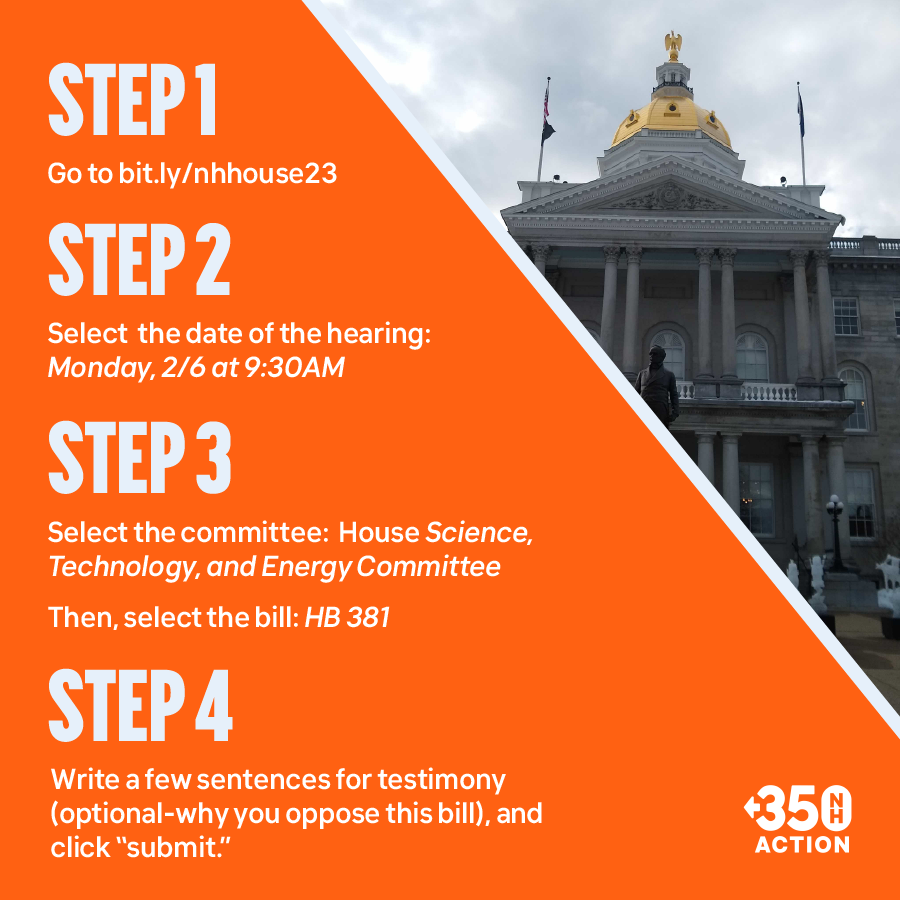🚨Action alert: We have some BAD bills coming up next week and we need your help to oppose them! #NHPolitics #ClimateAction #FightFossilFuels
Go to bit.ly/nhhouse23 and sign in to OPPOSE this bill!