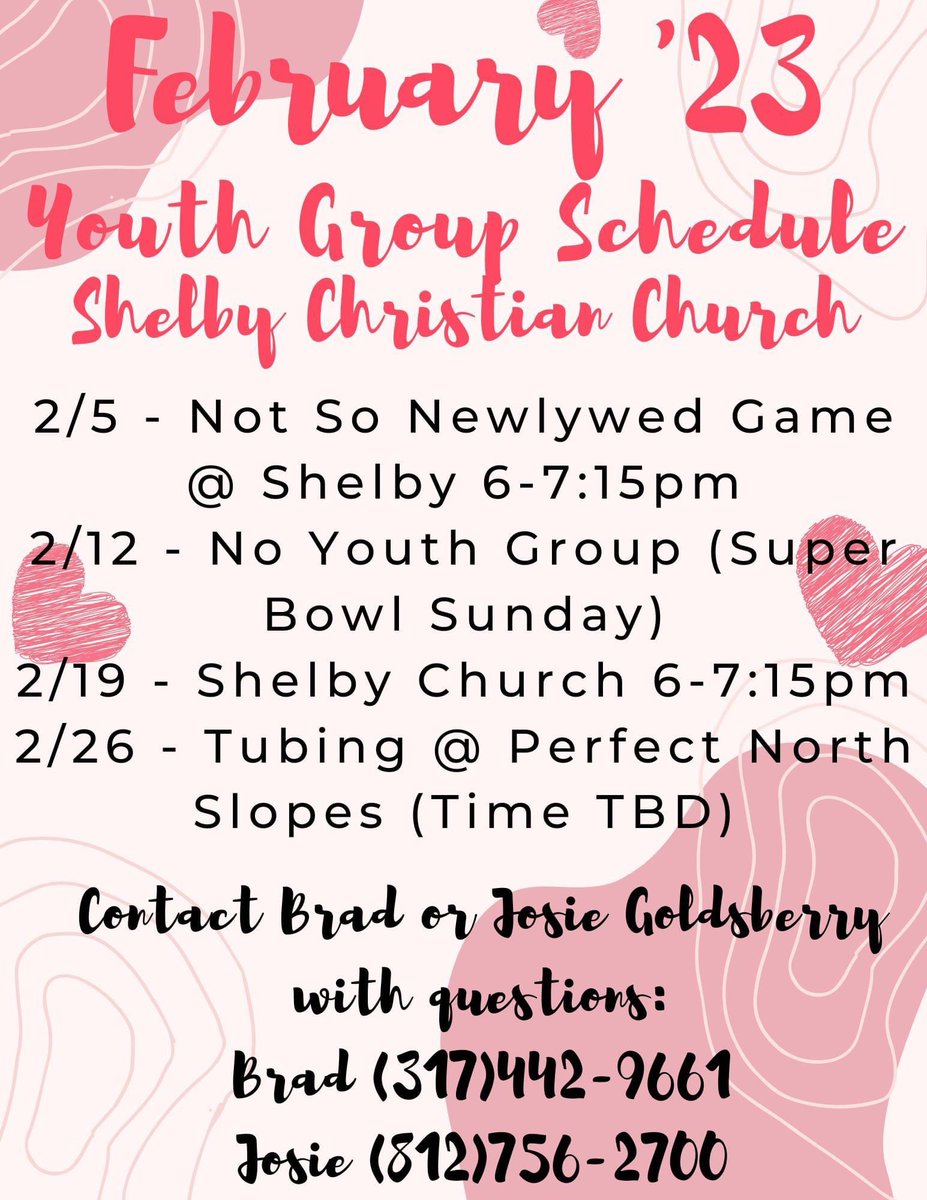 February Youth Group Schedule:
You won't want to miss this week's "Not-so-Newlywed Game" including some of our youth parents/leaders!