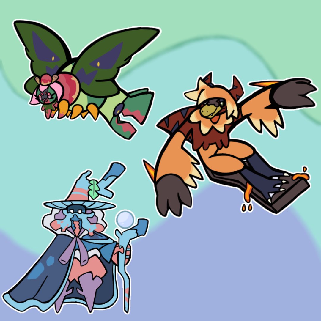 FoolishDesignn's tweet photo. Some final stage starters of my Gen 2 region!
Voracioth 🍃Grass/Dragon🐉
Tsunamelt 🔥Fire🔥
Coerulamage 💧Water/Psychic🪄

#art #digitalart #originalcharacter #OCs #ocart #twitterartist #illustration #fakemon https://t.co/EUpmZTopEb