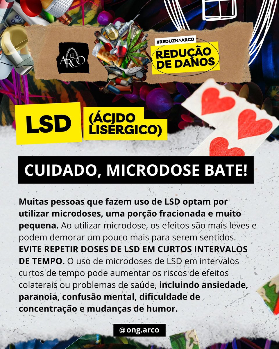 ong_arco's tweet photo. VOCÊS JÁ VIRAM AS DICAS DE REDUÇÃO QUE A ARCO PREPAROU PRA QUEM USA LSD? Quer proteger a sua saúde e a de seus amigues e reduzir os danos do uso de substâncias? #ReduzNaArco #Psicodélicos #ReduçãoDeDanos POST COMPLETO NO INSTAGRAM: @ ONG.ARCO https://t.co/JRbSsTJMre