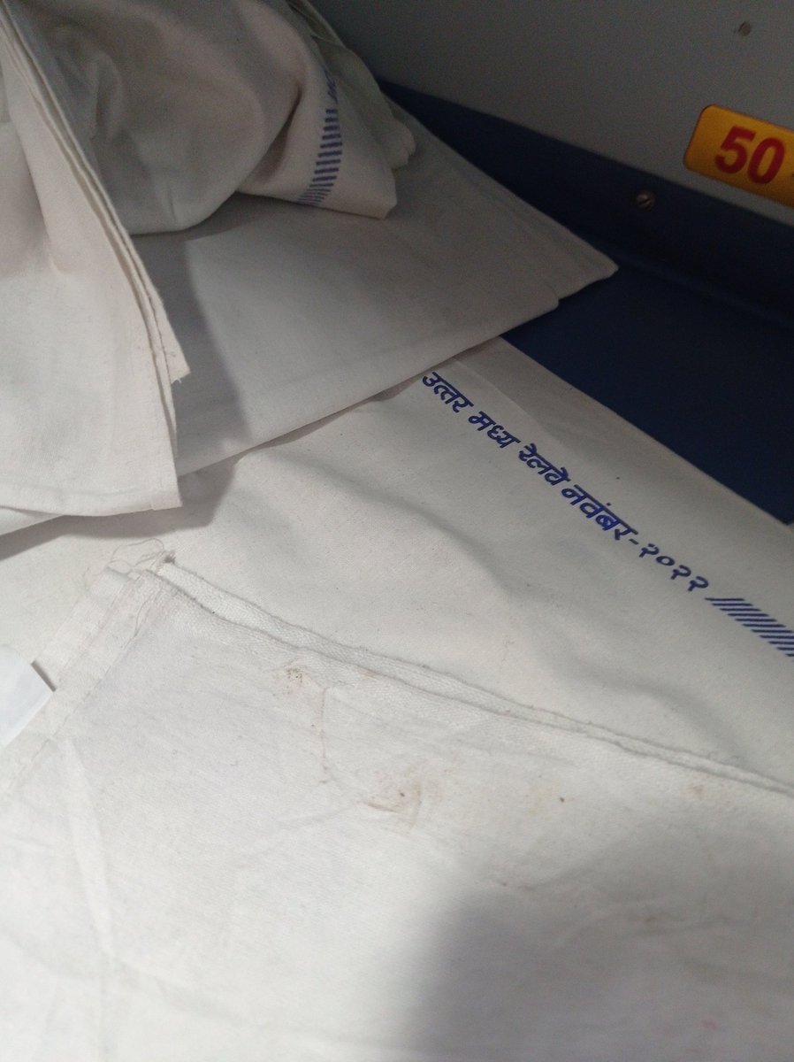 NPratap2006's tweet photo. @IRCTCofficial @Humsafer express 
Such a waist of money by Irctc for cleaning the bed sheet. As aa the bedsheet provided to Coach No B12 birth 50,51. Traveling date 4 Feb 23. @IndianRailways @RailMinIndia @RailwayNorthern https://t.co/GtV5bC6aWT