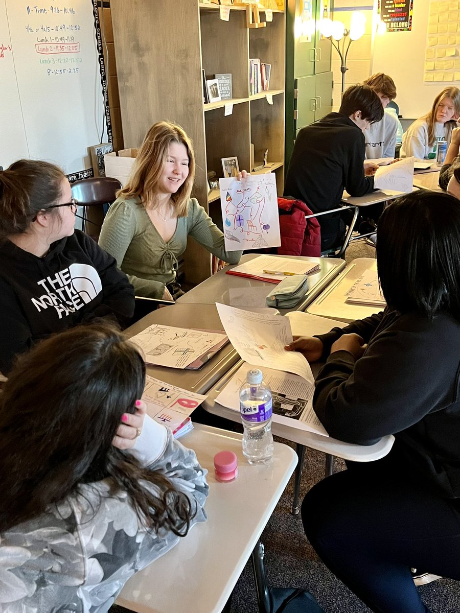 TTaylorAHS's tweet photo. Senior English students shared their sketchnotes of their group’s chosen short story prior to plotting it out together, gearing up to retell it using multiple genres of writing. #teamworkmakesthedreamwork #multigenreproject https://t.co/kzMIXFPN6G