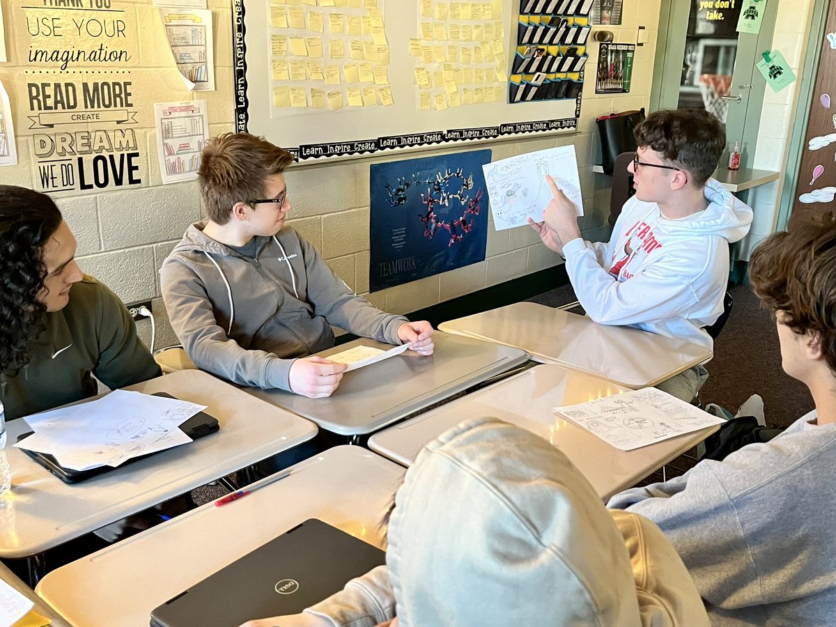 TTaylorAHS's tweet photo. Senior English students shared their sketchnotes of their group’s chosen short story prior to plotting it out together, gearing up to retell it using multiple genres of writing. #teamworkmakesthedreamwork #multigenreproject https://t.co/kzMIXFPN6G