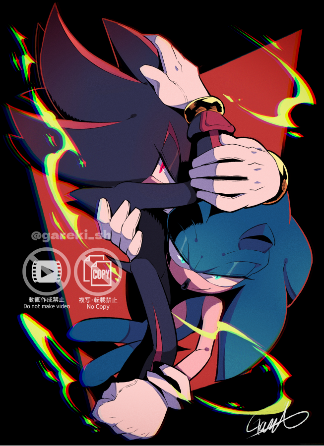 sonic the hedgehog 2boys multiple boys male focus furry furry male gloves red eyes  illustration images