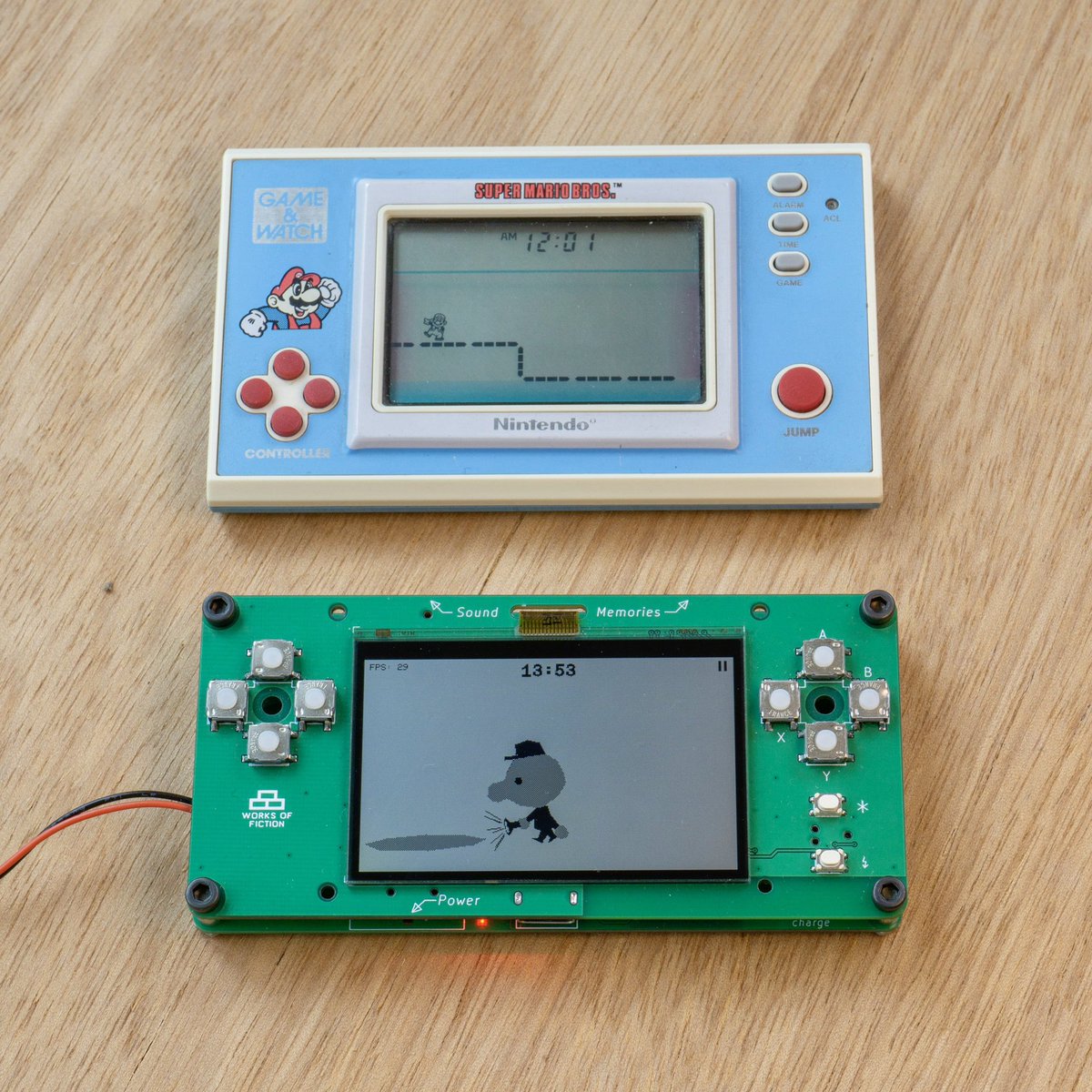 Prototype next to his grandfather. #1bit #gamedev #playdate #gameandwatch #electronics