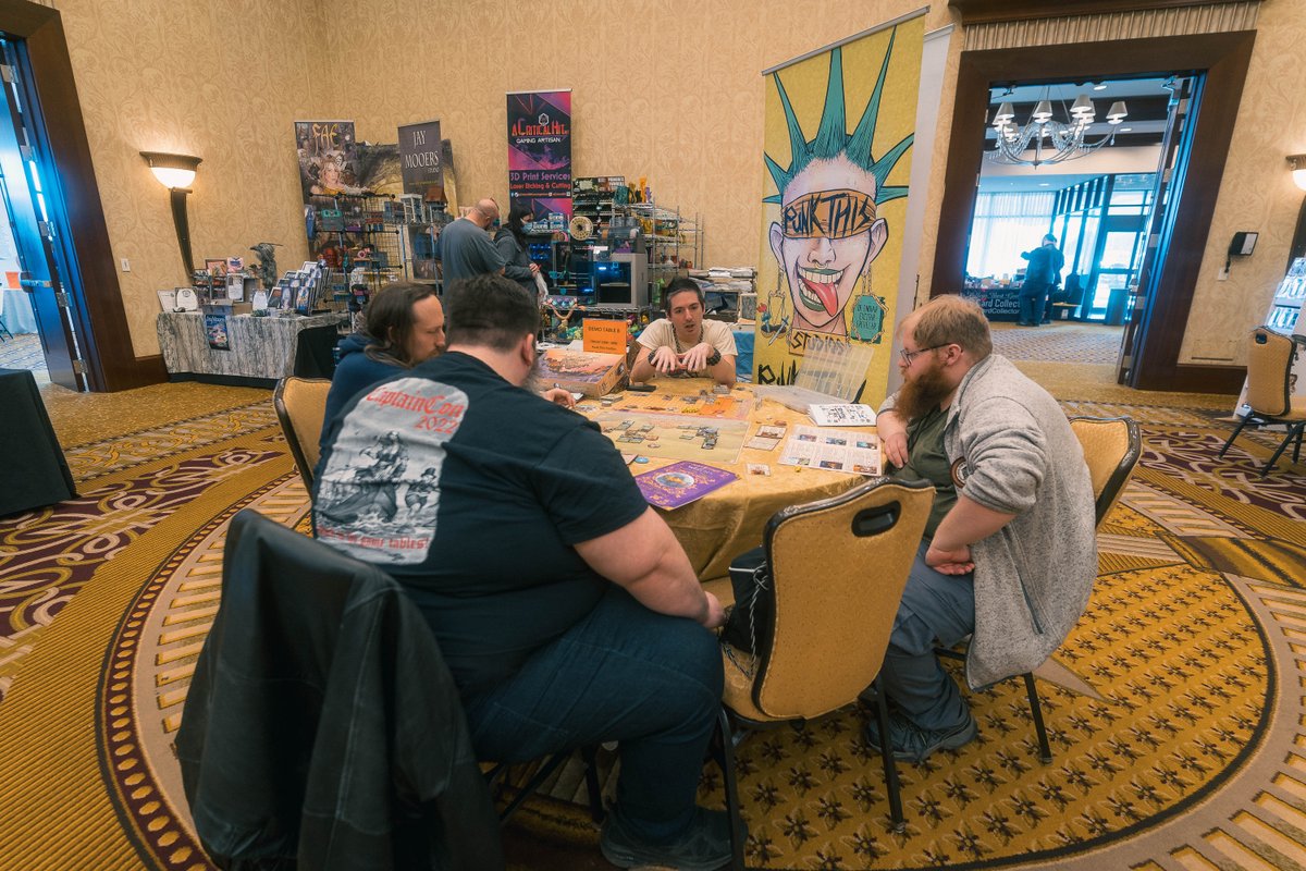 CaptainConCrew's tweet photo. Punk This Studios is running demos full of punk rock love vomit in the center of the vendor hall. Think you can handle it?!
#CaptainCon #CaptainCon2023 #Gaming #BoardGames #Miniatures #TabletopGames #RPGs #Cosplay #Punk #Rock #Indie https://t.co/HfQ5kKTjYJ