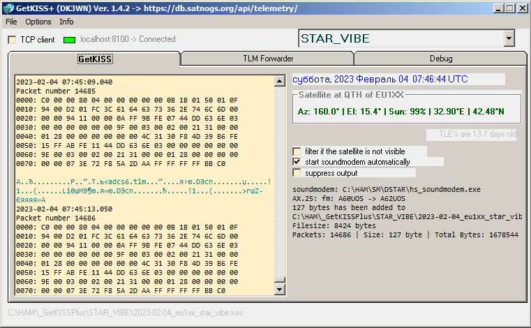 EU1SAT's tweet photo. STAR VIBE RAW Telemetry
61 Frames uploaded to @SatNOGS DB
https://t.co/Qcd1w549vn
@scanway_space @GermanOrbital #STAR_VIBE #CubeSat https://t.co/02mEQ9TXyF