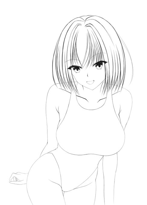 フルサイズの時の線画の太さテスト
全部髪の毛位の太さで描いた方が良い感じになるかな 