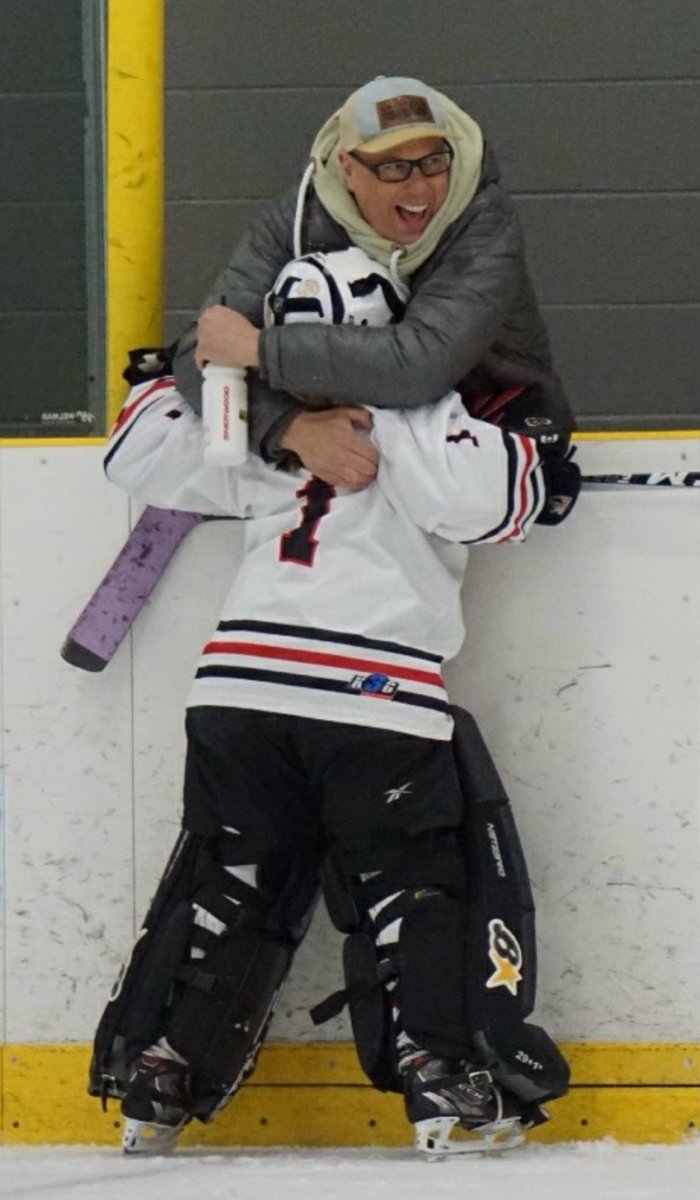 U11H2 goalie Mila and assistant coach / dad A.J. celebrate after a shutout!! :)

#nghatourney2023 #weallskatetogether #paintitpurple #DIFD #nepeanwildcats #houseleague #NGHA #hockeytournament 🏒💜