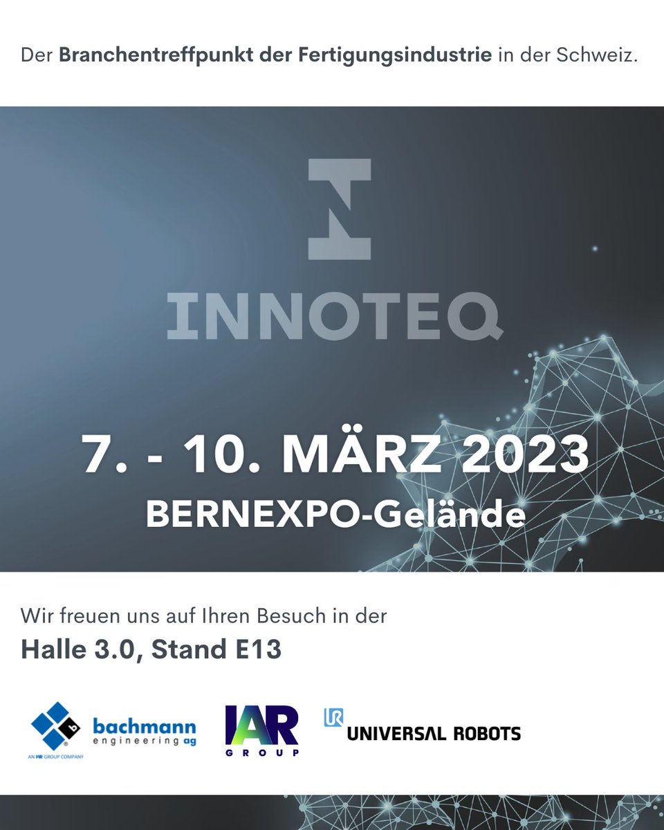 In rund vier Wochen öffnet die INNOTEQ 2023 die Tore. Besuchen Sie uns an unserem Stand E13 in Halle 3.0. Wir zeigen Ihnen, wie Sie mit unseren Lösungen Ihre Fertigung optimieren und auf ein neues Leistungsniveau heben.

#Messe #Networkin #Fertigung #Automatisierung