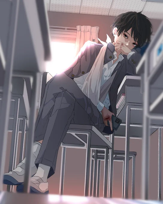 グレー学ラン。#イラスト #創作男子 