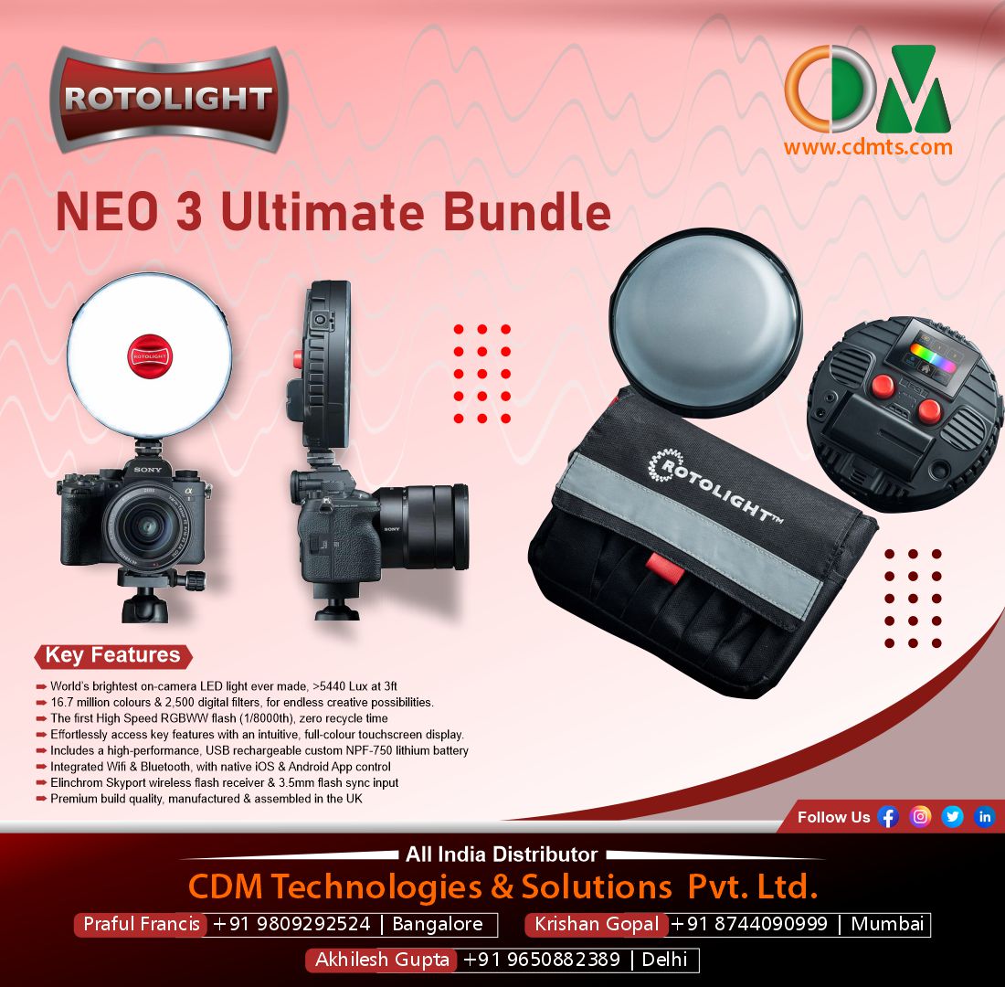 CDMTS's tweet photo. NEO 3 Ultimate Bundle
Key Features
World’s brightest on-camera LED light ever made, >5440 Lux at 3ft
16.7 million colours & 2,500 digital filters, for endless creative possibilities.
The first High Speed RGBWW flash (1/8000th), zero recycle time
#rotolight #rotolights #neo3 https://t.co/jsQ8Cf18ro