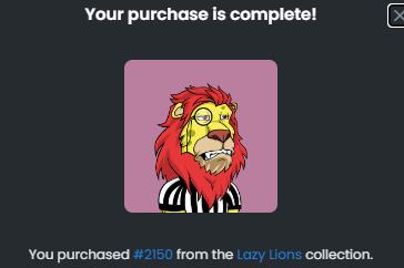 DrazTrader's tweet photo. @psychanon @LazyLionsNFT @apocalypticapes @NoncoDucks As Promised 

@LazyLionsNFT for the WIN again 4th week in a row.  
#ROAR  LFR https://t.co/du0fX6tU1S