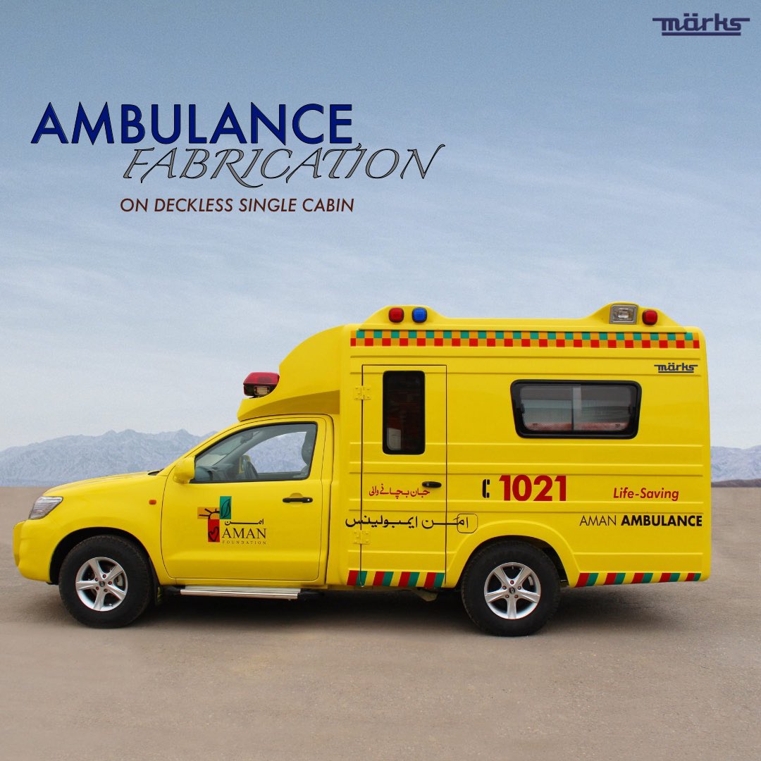MarksPakistan's tweet photo. Mark's Ambulance Fabrication offers top-notch deckless single cabin ambulance solutions. Our aim is to provide reliable and efficient ambulance services to our clients.
Contact Us: 
(+92) 332 9196666 
(+92) 091 - 5810015 
Email: sales@marks.pk
#Emergencymanagement #Pakistan https://t.co/0JMLE2x8FD