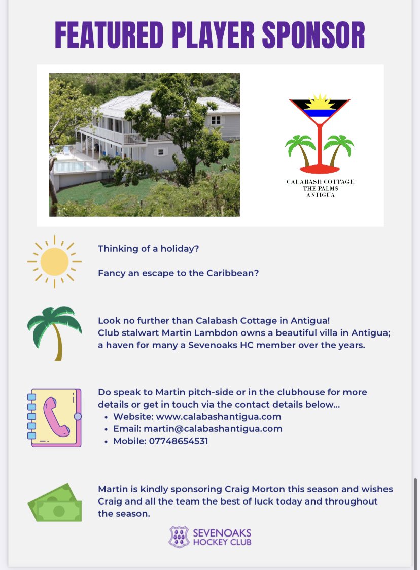 Big thanks to today’s featured player sponsor - <a href="/CalabashAntigua/">Calabash</a> <a href="/malambdon/">Martin Lambdon</a> - hope to see you on the sideline today if you’re not sunning yourself in Antigua! 😉