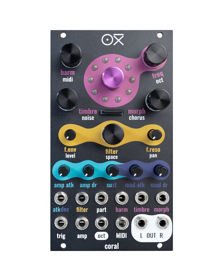 OXI Coral - Launching soon!

8 full voice polyphonic, multipart, multi engine synthesizer
with sample playback, sweet reverb and chorus.

Create pads, basslines, riffs and drums. All in one module.
