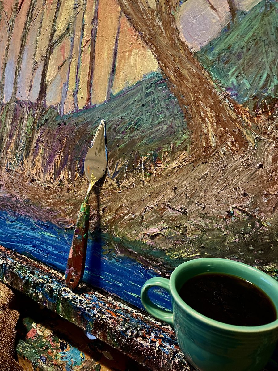 RCouture_Art's tweet photo. Time for painting and #coffee. #workinprogress #creatingtexture           ☕️🎨 https://t.co/Y59mVORt1P