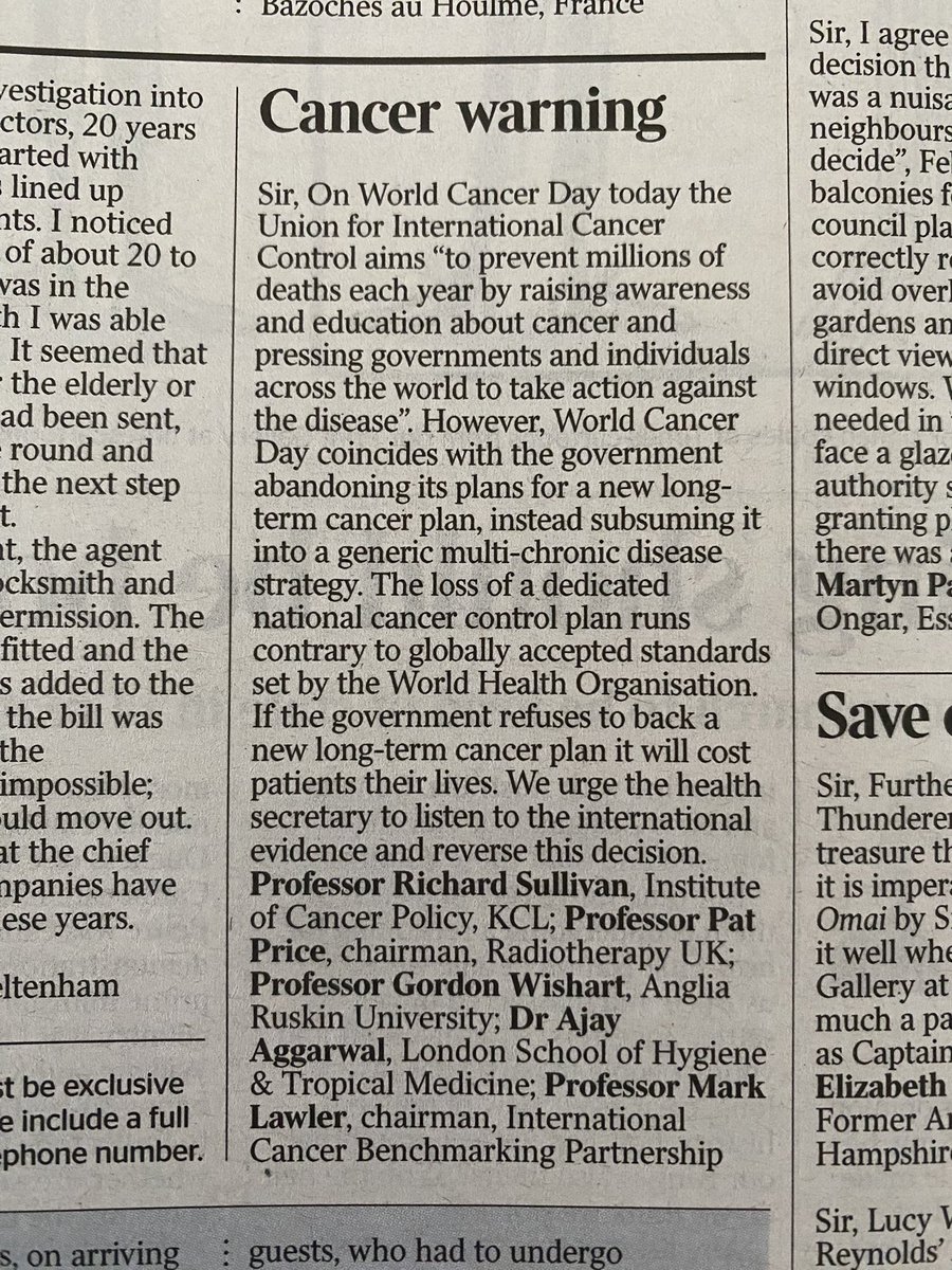 On world cancer day, why the political determinents of cancer matter. Only properly funded and managed nation cancer control plans will deliver for patients. But this now under threat in the UK <a href="/cspramesh/">Pramesh CS</a> <a href="/MikkelsenBente_/">Bente Mikkelsen</a> <a href="/NCITedTrimble/">Edward Trimble</a>