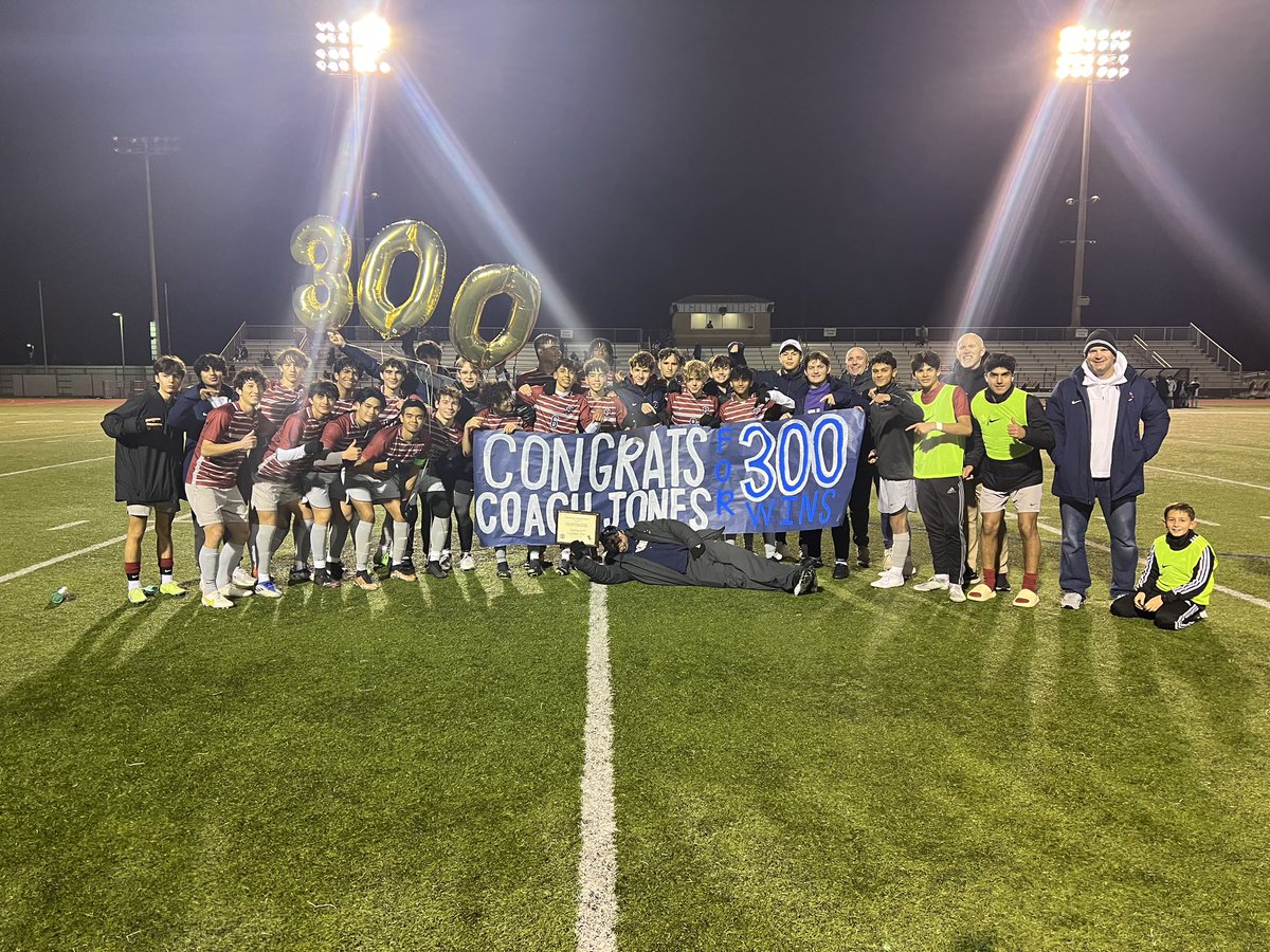 OTHSFalcsSoccer's tweet photo. Congratulations to Coach Jones for collecting his 300th win last night as a varsity coach.  These guys are so awesome to work with. https://t.co/jqjOSNdS50