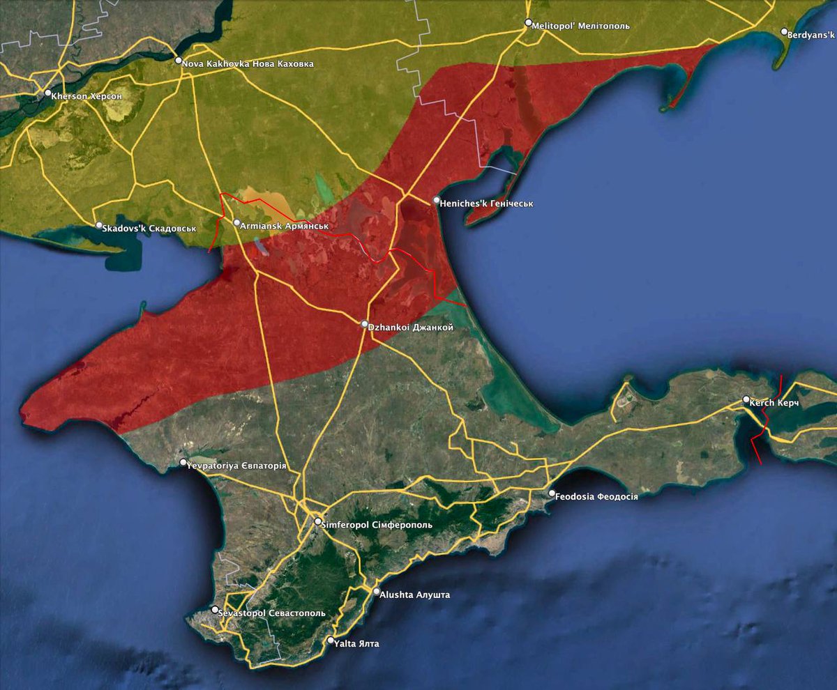 Virginie2R's tweet image. The map shows the areas of #Crimea that #Ukraine can reach with the (#GLSDB) small-diameter ground-based cruise bomb.
🟡 The maximum range of GMLRS is 92 km.
🔴 The maximum range of GLSDB is 150 km.
#CrimeaIsUkraine