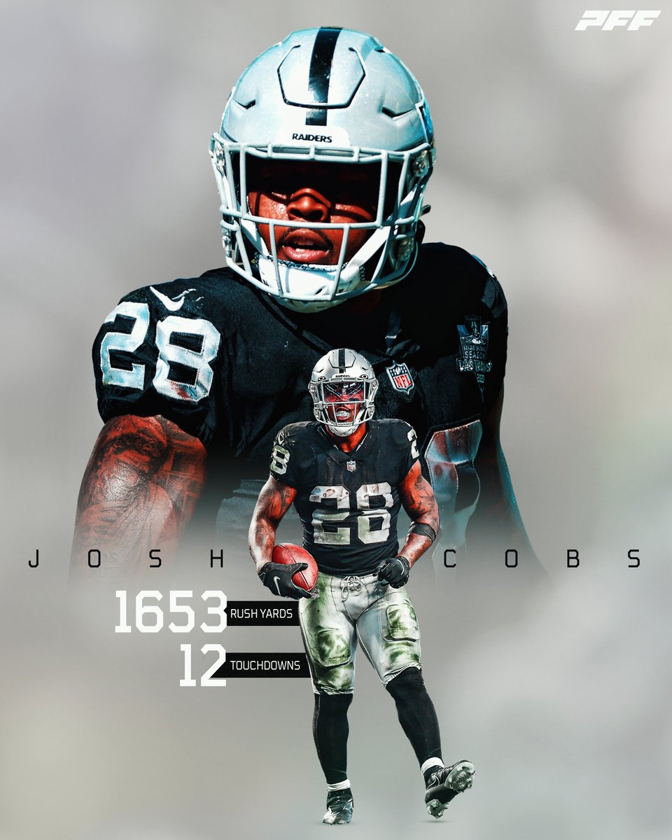 PFF_Fantasy's tweet photo. CAREER YEAR for Josh Jacobs 🔥 https://t.co/E5CQuv8yO3