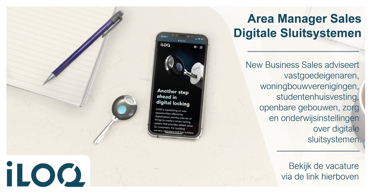 _Voltys's tweet image. Voor de innovatieve sluitoplossing van iLOQ zijn we op zoek naar een New Business Sales voor uitbreiding van het team. Je adviseert onder andere vastgoedeigenaren, woningbouwverenigingen, studentenhuisvestiging en gemeenten over digitale sluitsystemen en beveiligingsoplossingen.